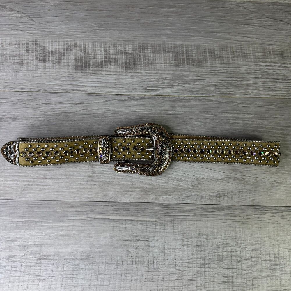 B.B. Simon Western Sparkly Bling Belt Unisex Size XL Green Embellished Cowboy